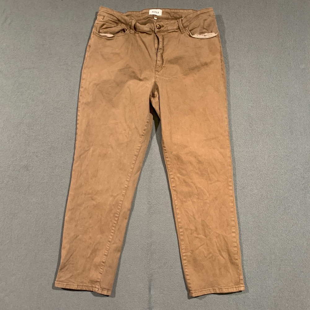 PISTOLA Anthroppologie Womens Tan Cotton Spandex Straight Leg Pants Size 33 Rare